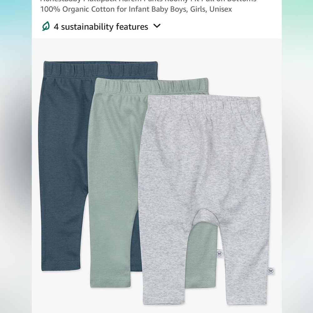 HonestBaby Multipack Harem Pants Pull on Bottoms 100% Organic Cotton for Infant